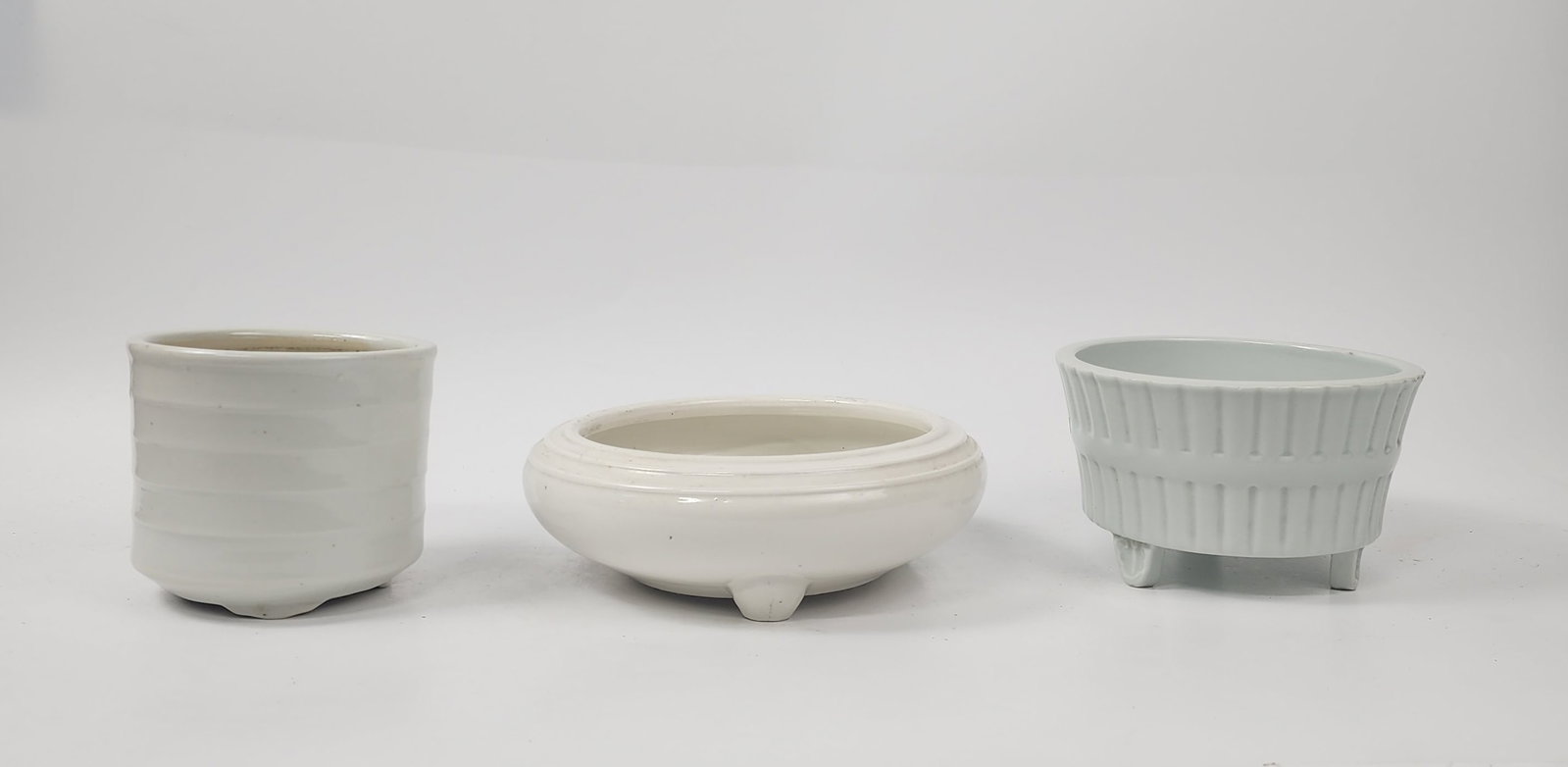 Lot of 3 Chinese White Porcelain Tripod Footed Bowls