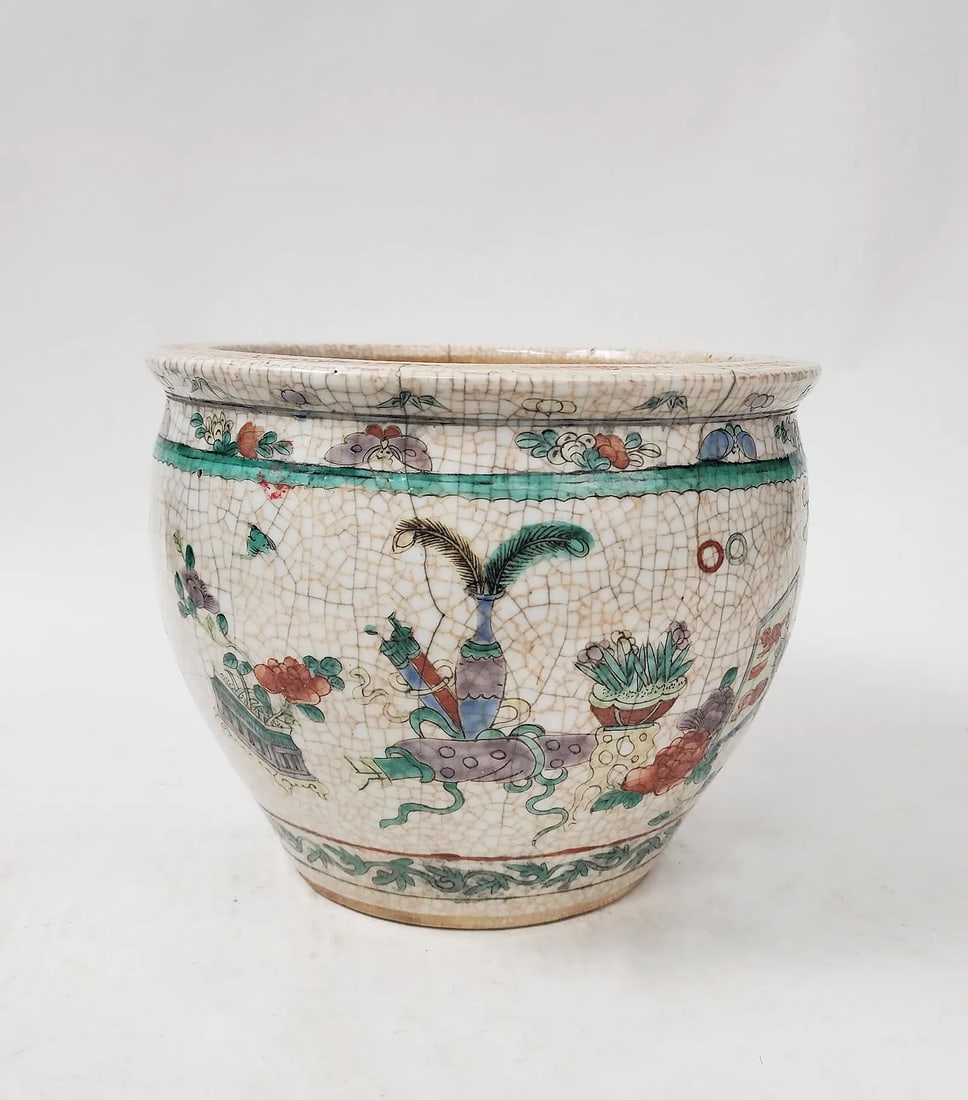 Antique Chinese Famille Rose Crackle Glazed Planter (1 of 9)