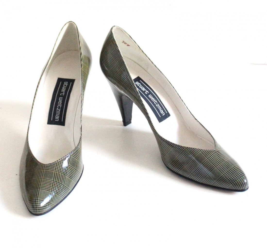 Vintage Stuart Weitzman Plaid Pattern Patent Pumps Sz 6 (1 of 4)