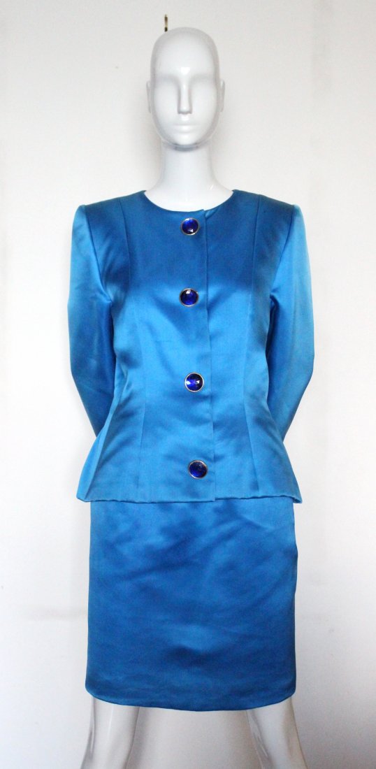 Givenchy Haute Couture Blue Silk Suit, Fall 1991 (1 of 5)