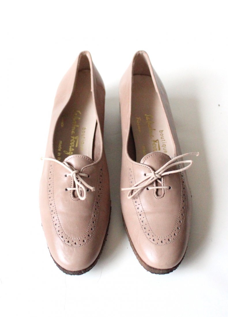 Salvatore Ferragamo Taupe Leather Shoes, Sz 6.5: Boutique Salvatore Ferragamo Firenze Taupe Leather Shoes with Rubber Soles, Sz 6.5 M. Made in Italy