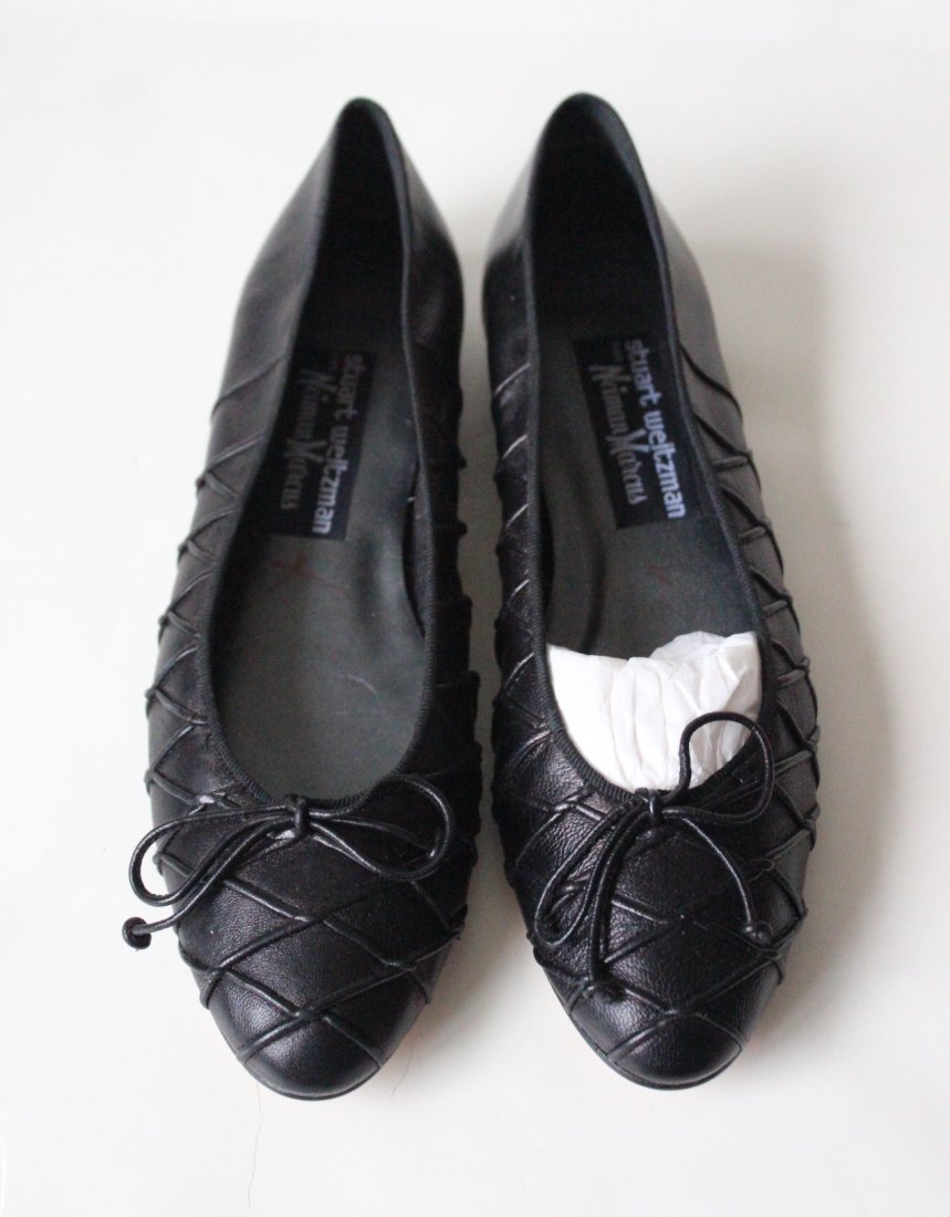 Stuart Weitzman Black Leather Ballet Flats, Sz 7: New Old Stock Stuart Weitzman for Neiman Marcus Black Quilted Leather Ballet Flats, Sz 7. Made in Spain.
