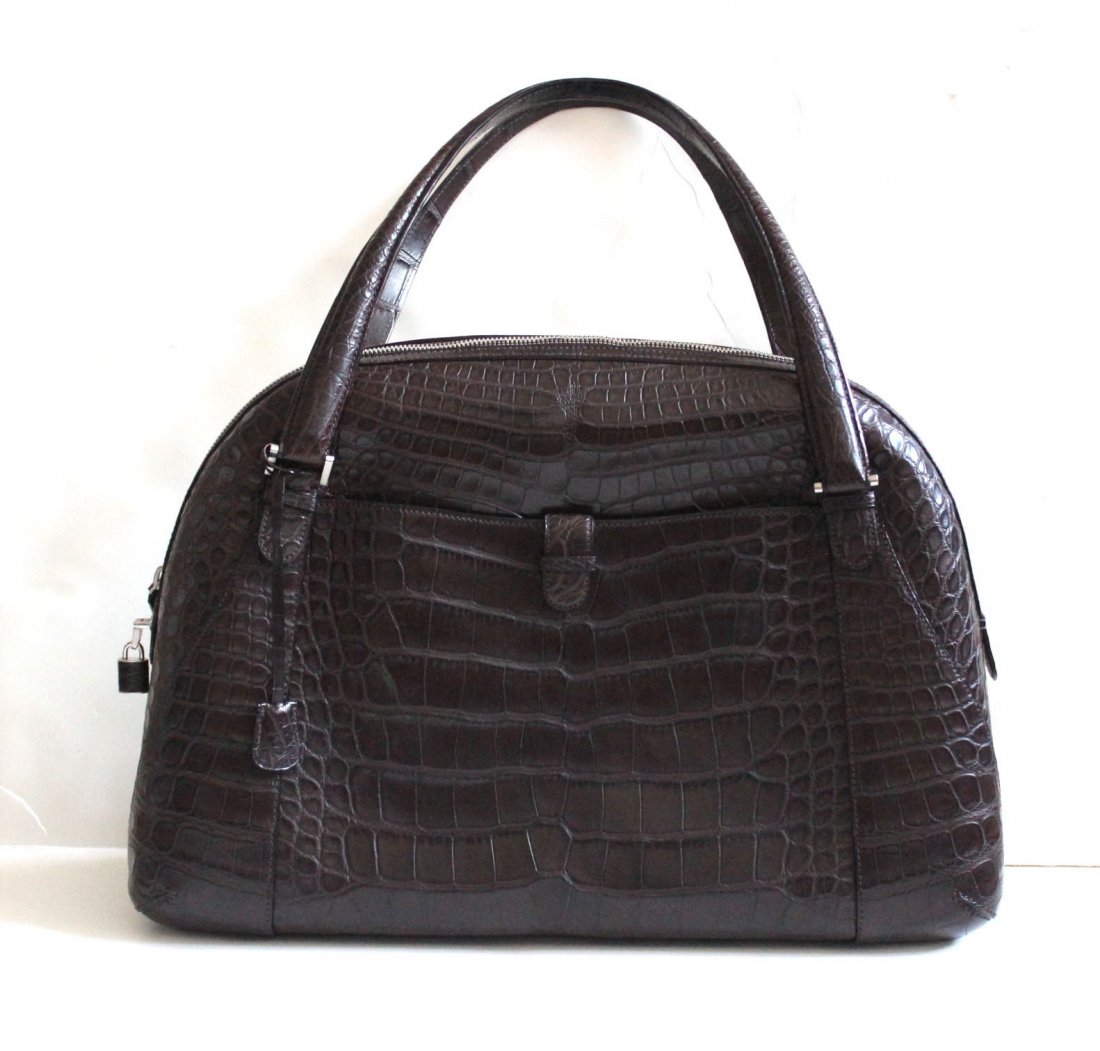 Valextra Brown Genuine Alligator Oversized Handbag (1 of 8)