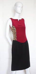 Rifat Ozbek Leopard, Red & Black Dress, S/S 1989: Rifat Ozbek Leopard, Red & Black Dress, S/S 1989. Made in Italy. Sz. IT 40.