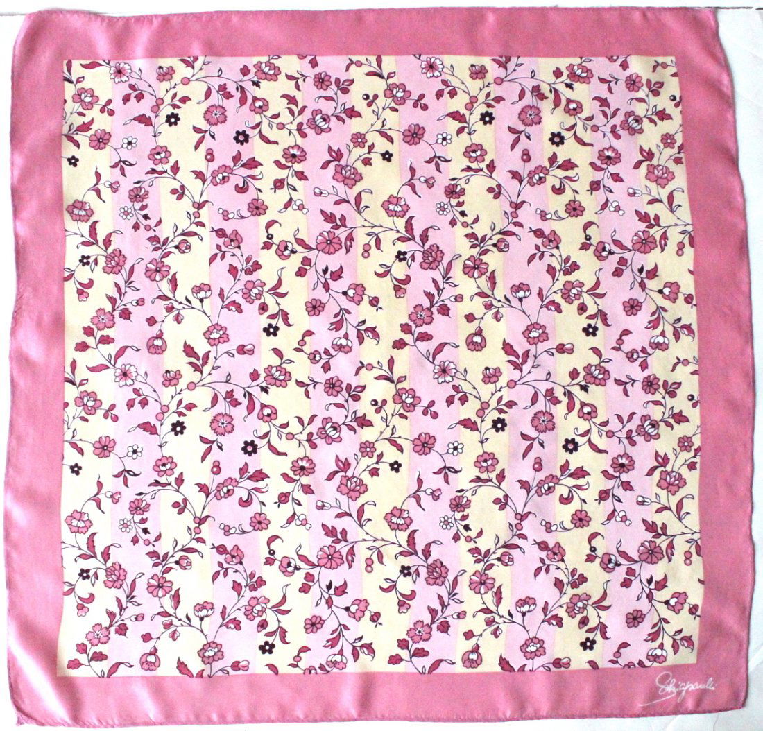 Schiaparelli Pink Floral Printed Silk Scarf, c.1960's (1 of 2)