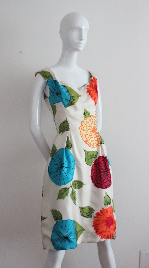 Mollie Parnis Floral Printed Silk Dress, c.1950's (1 of 2)