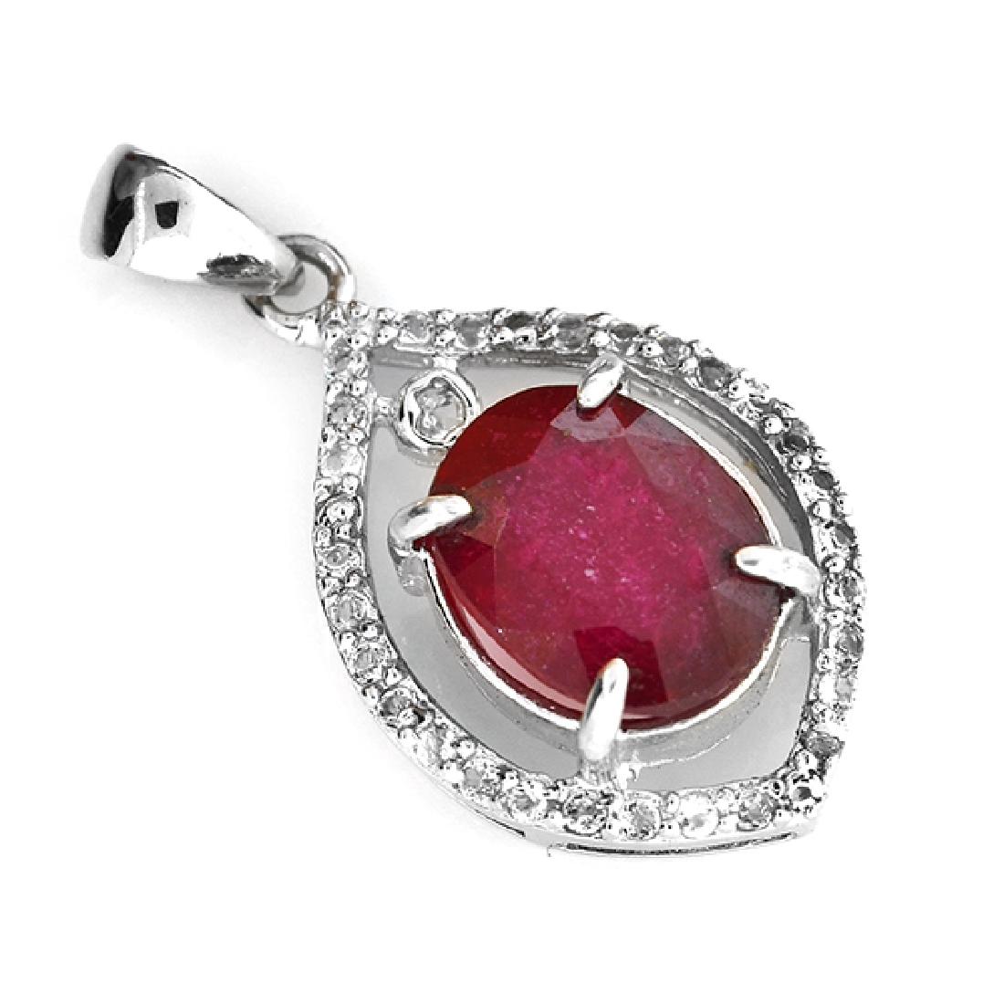 APP: 1.9k 3.91CT Ruby And Topaz Platinum Over Sterling: Gov. File: 93768 3.91CT Ruby And Topaz Platinum Over Sterling Silver Pendant Retail Replacement Value: $1.9K Asset Type: Pendant Shipping: $19.95