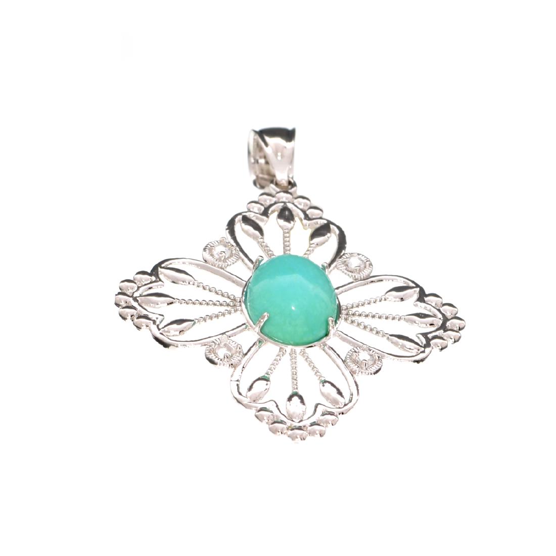 APP: 0.5k Fine Jewelry Designer Sebastian 2.95CT: Gov. File: H-27677 Fine Jewelry Designer Sebastian 2.95CT Turquoise and White Topaz Sterling Silver Pendant Retail Replacement Value: $0.5K Asset Type: Pendant Shipping: $19.95