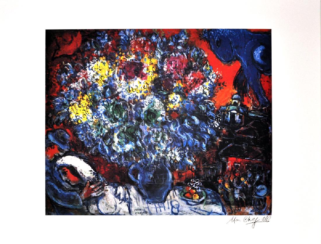 MARC CHAGALL (After) Bouquet de Fleurs et Amants Print,: Gov. File: P-06844 Marc Chagall MARC CHAGALL: (After) Bouquet de Fleurs et Amants Print 31 inches x 24 inches (Unframed) Shipping: $24.95