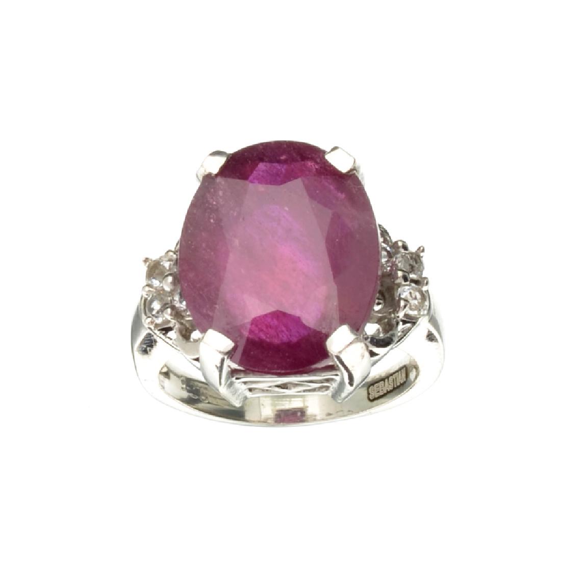 APP: 4.4k Fine Jewelry Designer Sebastian 13.25CT Ruby: Gov. File: K-08765 Fine Jewelry Designer Sebastian 13.25CT Ruby And Topaz Platinum Over Sterling Silver Ring Retail Replacement Value:$4.3KRing Shipping: $19.95