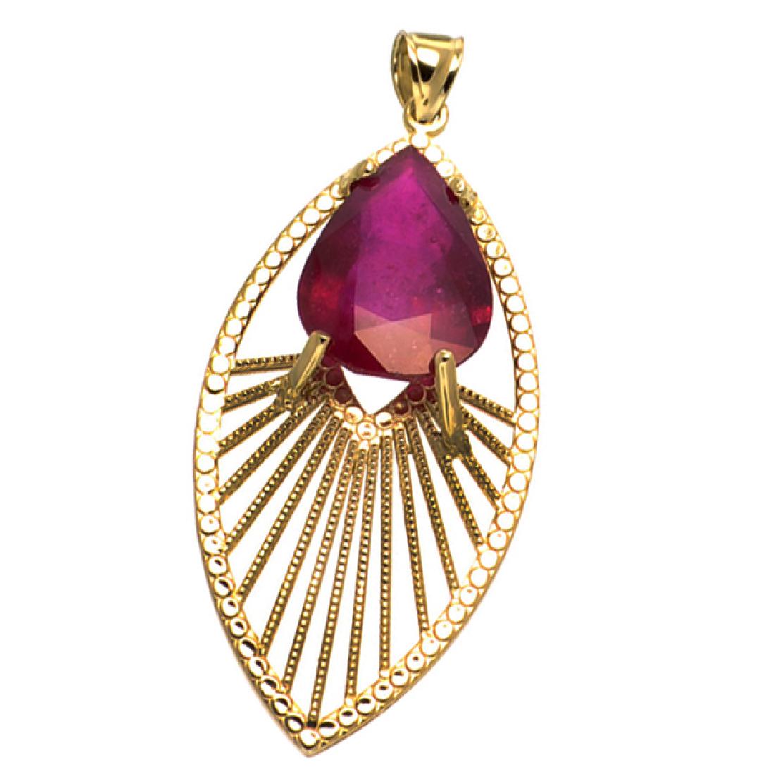 APP: 15.6k 14 kt. Gold, 18.40CT Pear Cut Ruby Pendant: Gov. File: 69554 14 kt. Gold, 18.40CT Pear Cut Ruby Pendant Retail Replacement Value: $15.6K Asset Type: Pendant Shipping: $19.95