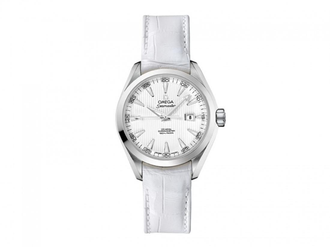 *Omega Women's Aqua Terra Stainless Steel Case, Leather: Gov. File: H-32273 *Omega Women's Aqua Terra Stainless Steel Case, Leather Strap, White Dial, Quartz Movement, Scratch Resistant Sapphire, Water Resistant Watch (DM O23113342004001) Asset Type: Watch 