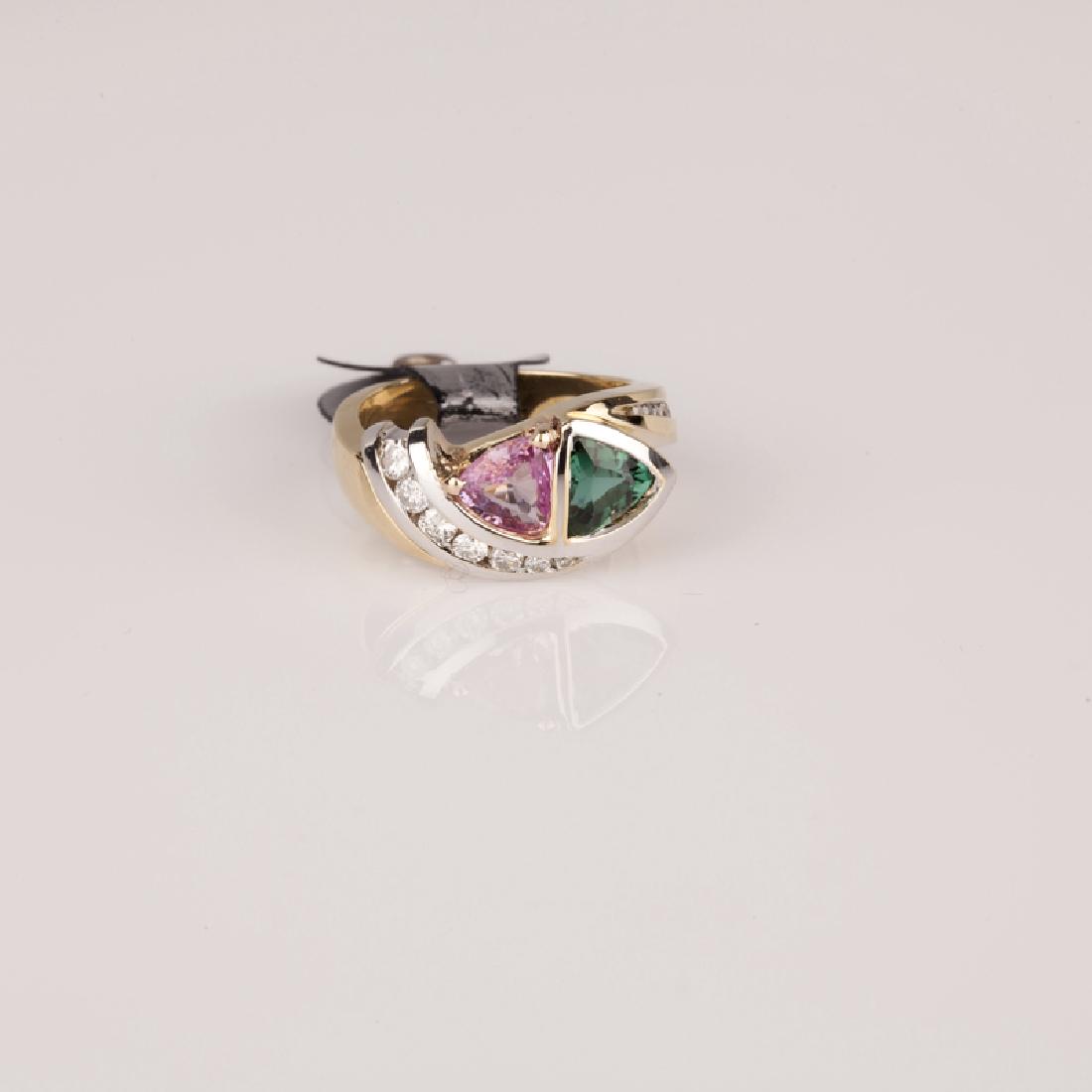 *Fine Jewelry 14 kt. Gold, New Custom Made, 0.36CT: Gov. File: K-07572 *Fine Jewelry 14 kt. Gold, New Custom Made, 0.36CT Diamond And 0.90CT Pink Sapphire, 1.35CT Tourmaline One Of a Kind Ring (FJ. 220) Asset Type: Ring Shipping: $19.95