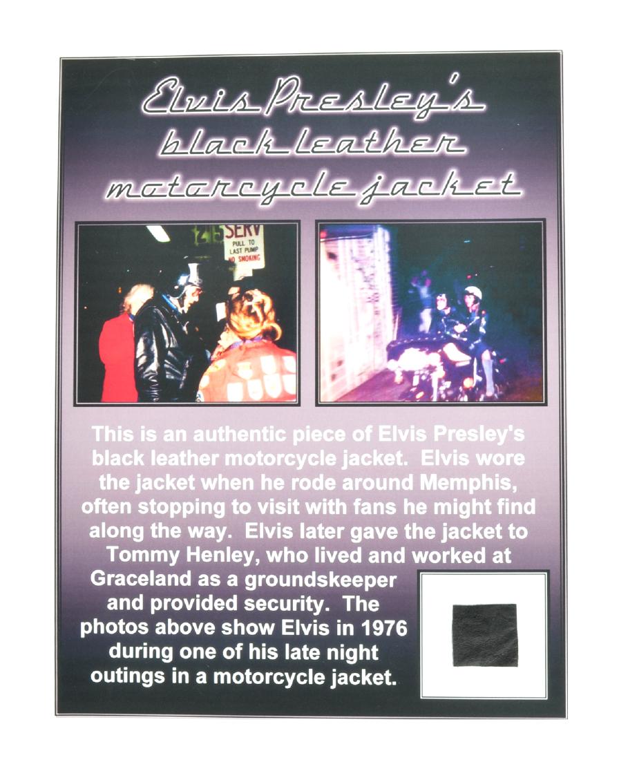 Extremely Rare Elvis Presley Swatch of His Original: Gov. File: T-16126 Extremely Rare Elvis Presley Swatch of His Original Motorcycle Jacket With Certification Asset Type: Collectable Shipping: $29.95