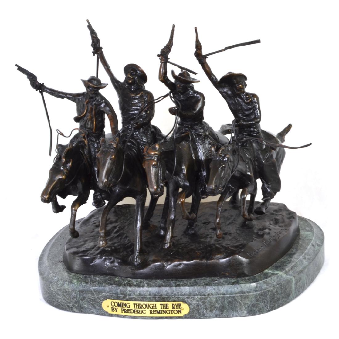 Very Rare Coming Thru The Rye By Frederic Remington-: Gov. File: T-15974 Very Rare Coming Thru The Rye By Frederic Remington- Bronze Reissue Asset Type: Museum Quality Bronze Shipping: $29.95