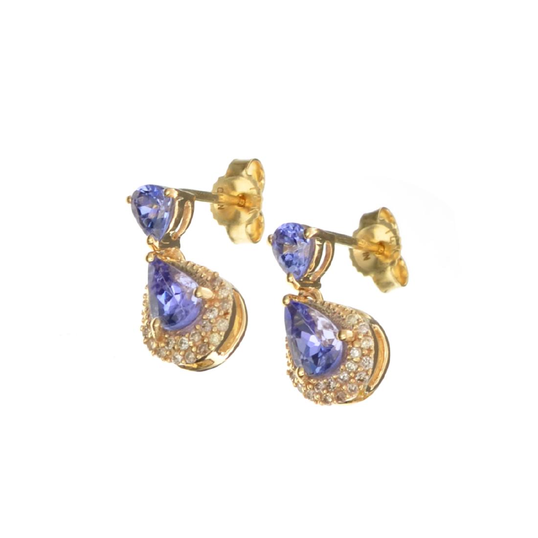 APP: 2.5k Fine Jewelry, Designer Sebastian 14KT Gold,: Gov. File: H-29145 Fine Jewelry, Designer Sebastian 14KT Gold, 1.37CT Pear Cut Tanzanite and 0.09CT Round Brilliant Cut Diamond Earrings with Standard Backs Retail Replacement Value: $2.5K Asset Type: