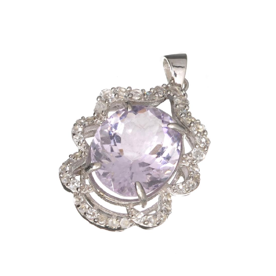 APP: 1.6k Fine Jewelry 9.16CT Amethyst Quartz And: Gov. File: H-09524 Fine Jewelry 9.16CT Amethyst Quartz And Colorless Topaz Rhodium Over Sterling Silver Pendant Retail Replacement Value: $1.6K Asset Type: Pendant Shipping: $19.95