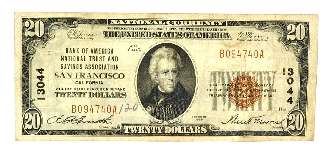 $20 BOA National Trust And Savings Association SF: Gov. File: C-52593 $20 BOA National Trust And Savings Association SF National Currency Asset Type: Coin Shipping: $9.95