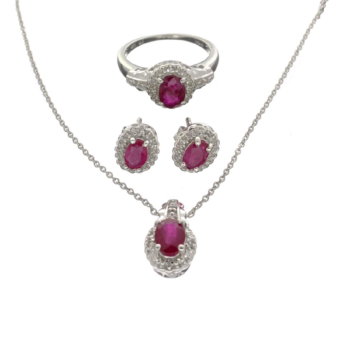 Fine Jewelry 3.18CT Ruby And White Topaz Sterling: Gov. File: H-39785 Fine Jewelry 3.18CT Ruby And White Topaz Sterling Silver Ring, Earrings & Pendant With Chain Set Retail Replacement Value: $1.0K Asset Type: Set Shipping: $19.95
