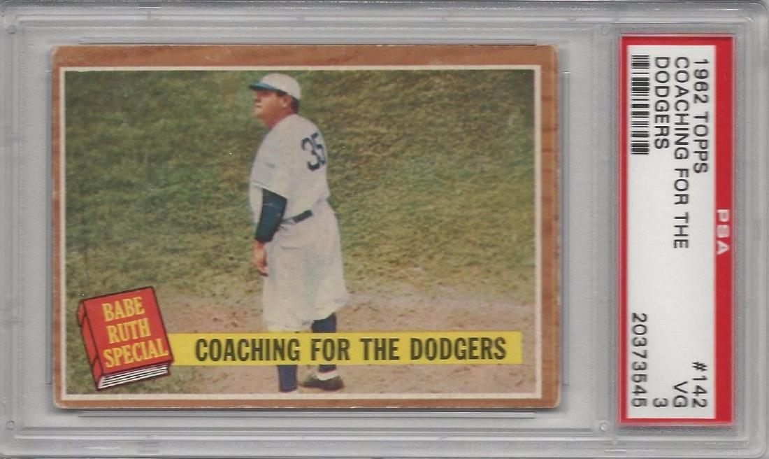 Rare Babe Ruth Coaching For The Dodgers 1962 Topps PSA: Gov. File: T-15280 Rare Babe Ruth Coaching For The Dodgers 1962 Topps PSA VG 3 Graded Card #142 Asset Type: Collectable Shipping: $29.95