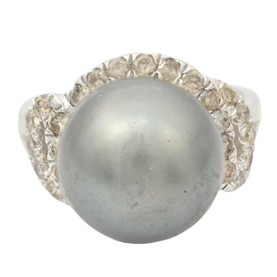 APP: 2.6k *Silver 12.50mm Tahitian Cultured Pearl and: Gov. File: H-53351 *Silver 12.50mm Tahitian Cultured Pearl and 0.95ctw Diamond Ring (Vault_R6A 9113) Retail Replacement Value: $2.7K Asset Type: Ring Shipping: $19.95
