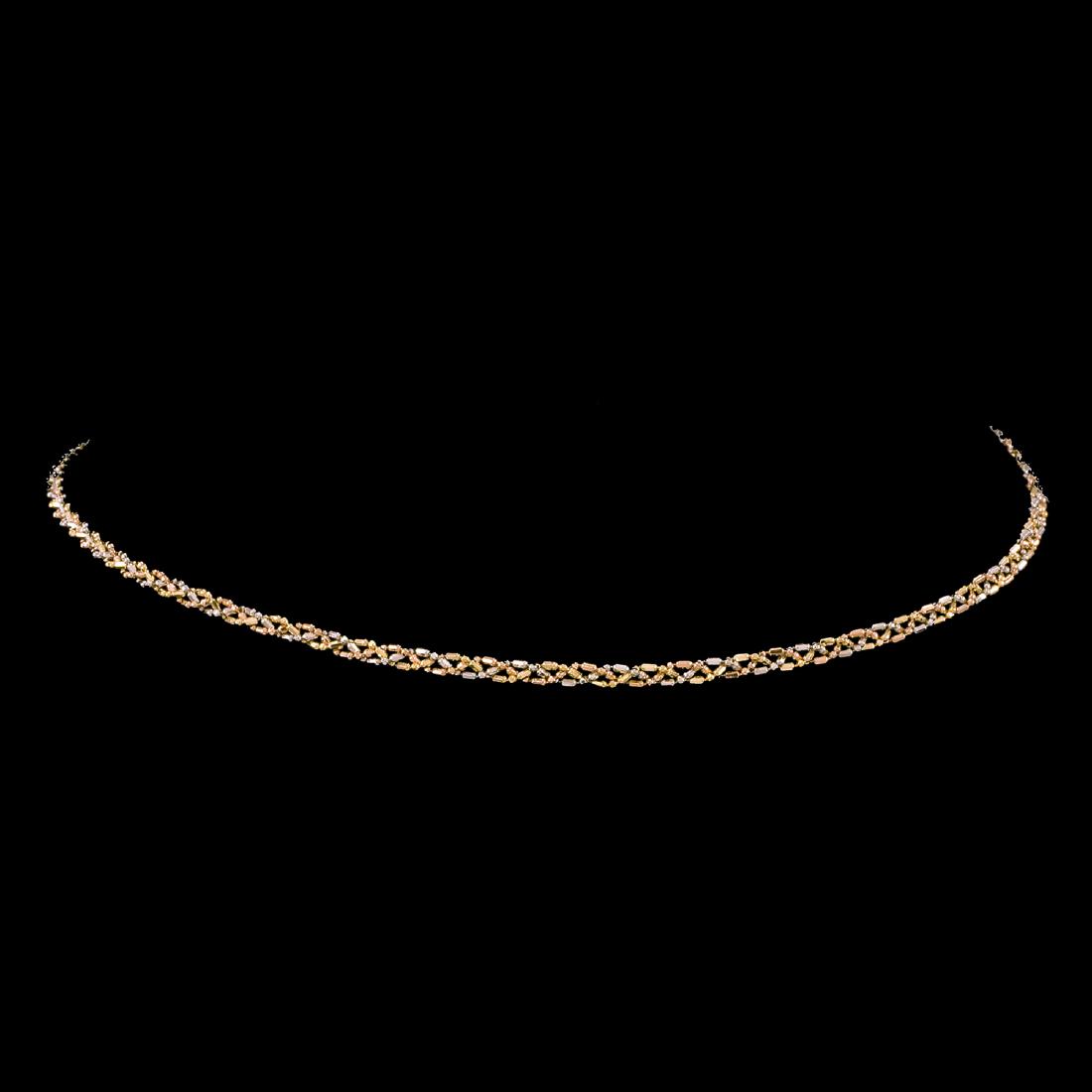 *Fine Jewelry 14 KT White and Yellow Rose Gold Braided: Gov. File: H-28555 *Fine Jewelry 14 kt White and Yellow Rose Gold Braided Bar and Bead 6.0GM. 16'' Necklace (GL tri-color braided bar and bead 100) Asset Type: Necklace Shipping: $19.95