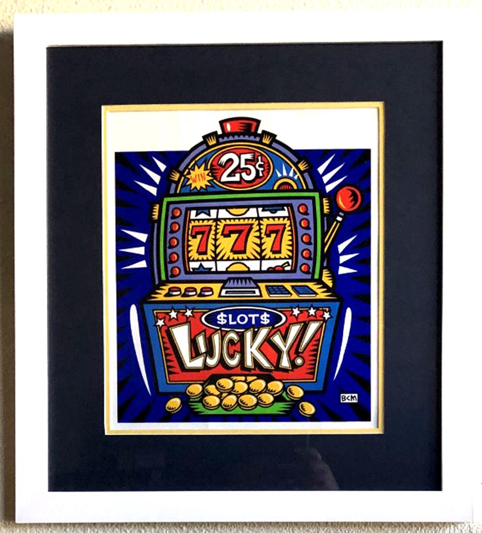 Burton Morris - ''''Slot Machine'''' Blue Framed Giclee: Gov. File: M-13883 Burton Morris - ''''Slot Machine'''' Blue Framed Giclee Original Signature Asset Type: Collectable Shipping: $24.95. Item may be pick up only, or require additional shipping charges