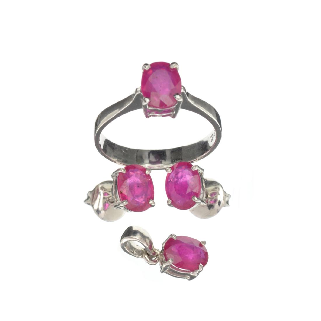 APP: 1.4k Fine Jewelry 4.84CT Oval Cut Red Ruby And: Gov. File: H-22667 Fine Jewelry 4.84CT Oval Cut Red Ruby And Sterling Silver Earrings, Pendant, Ring Set Retail Replacement Value: $1.4K Asset Type: Set Shipping: $19.95
