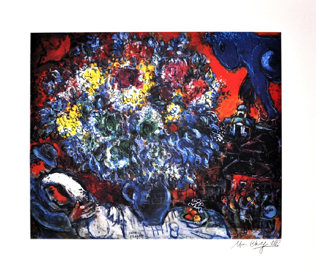 MARC CHAGALL (After) Bouquet de Fleurs et Amants: Gov. File: P-08151 Marc Chagall MARC CHAGALL: (After) Bouquet de Fleurs et Amants Lithograph 31 inches x 24 inches (Unframed) Shipping: $24.95