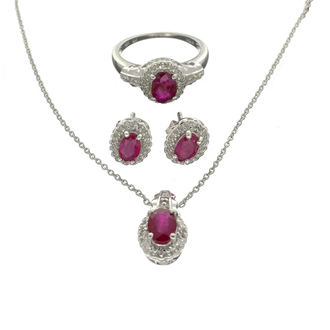 Fine Jewelry 3.18CT Ruby And White Topaz Sterling: Gov. File: H-39784 Fine Jewelry 3.18CT Ruby And White Topaz Sterling Silver Ring, Earrings & Pendant With Chain Set Retail Replacement Value: $1.0K Asset Type: Set Shipping: $19.95