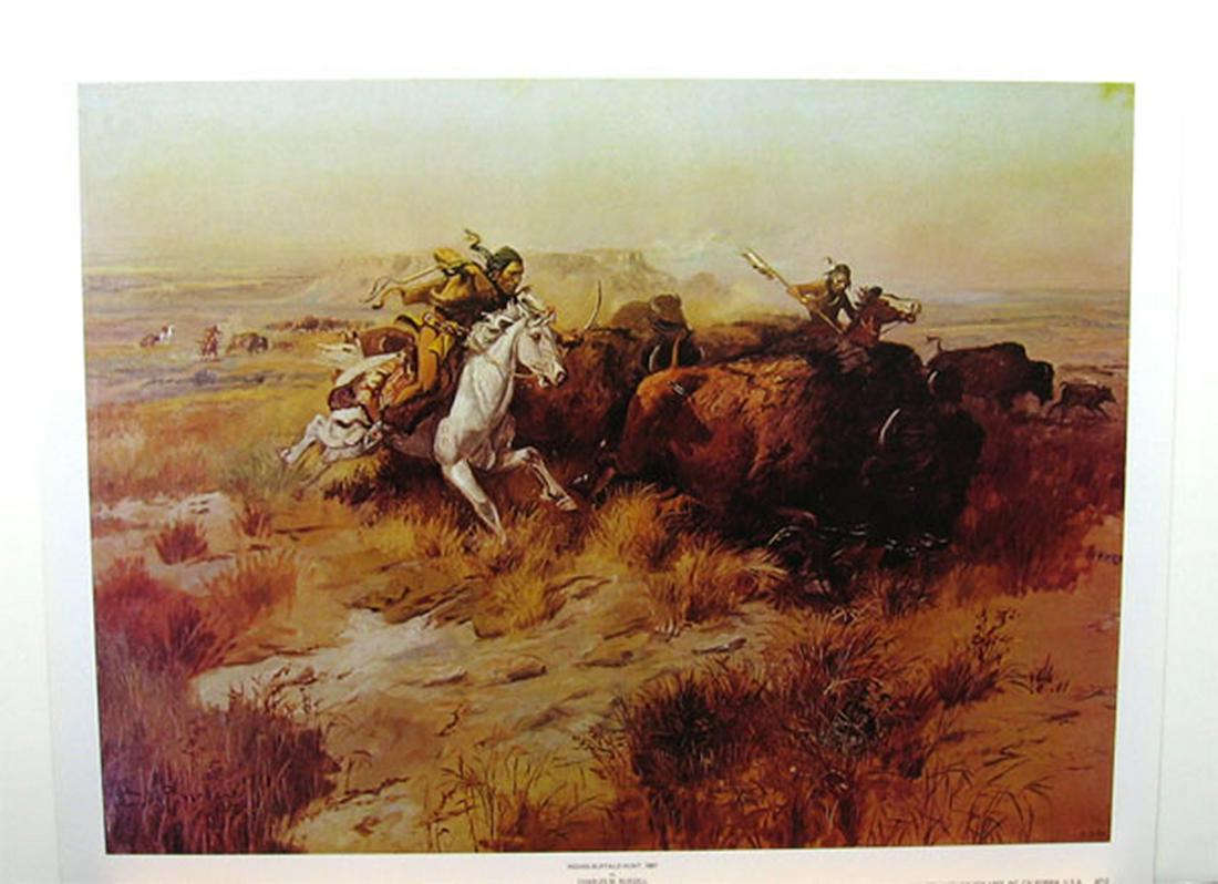 CHARLES M. RUSSELL (After) Indian Buffalo Hunt Print,: Gov. File: P-07492 Charles M. Russell CHARLES M. RUSSELL: (After) Indian Buffalo Hunt Print 23.25 inches x 18 inches (Unframed)Shipping: $24.95