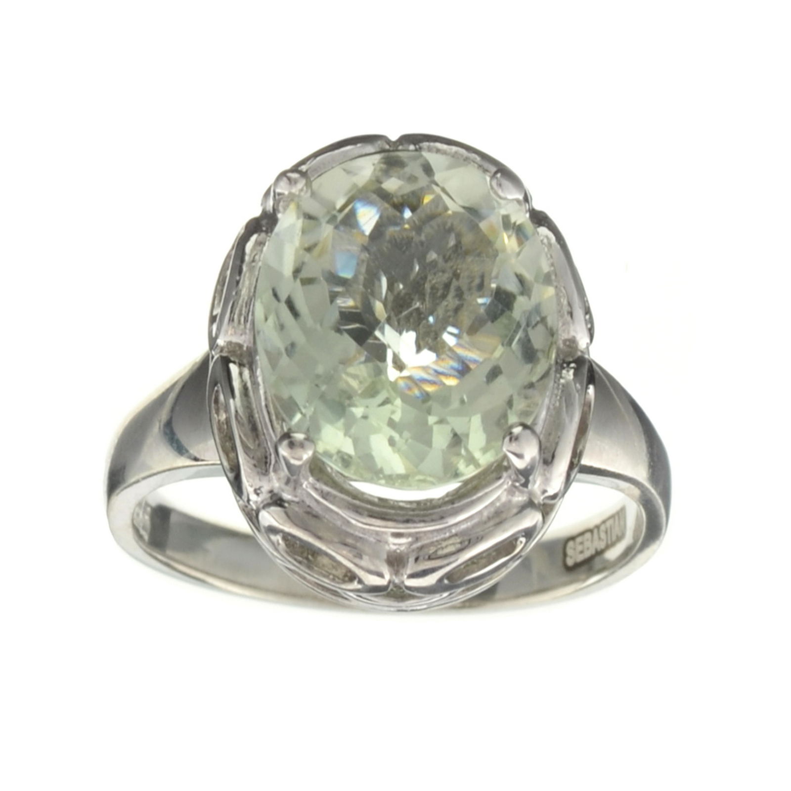 APP: 0.5k Fine Jewelry Designer Sebastian, 4.36CT Oval: Gov. File: H-30173 Fine Jewelry Designer Sebastian, 4.36CT Oval Cut Green Quartz And Sterling Silver Ring Retail Replacement Value: $0.5K Asset Type: Ring Shipping: $19.95