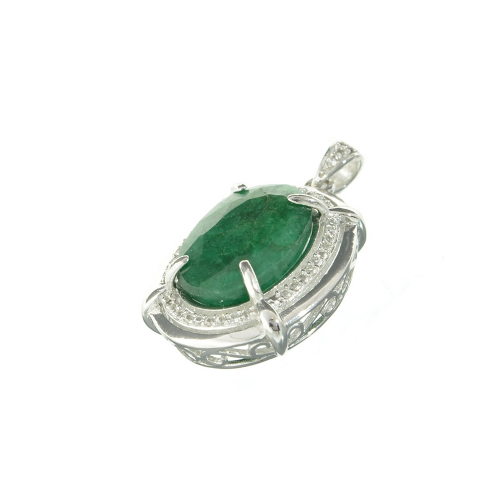 APP: 0.9k Fine Jewelry 8.80CT Oval Cut Green: Gov. File: H-16919 Fine Jewelry 8.80CT Oval Cut Green Beryl/White Sapphire And Sterling Silver Pendant Retail Replacement Value: $0.9K Asset Type: Pendant Shipping: $19.95