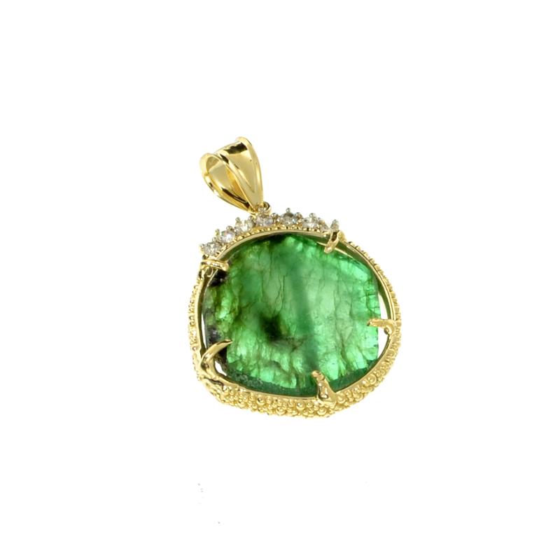 Fine Jewelry 14 KT Gold, 10.92CT Rare Natural Form: Gov. File: H-12623 Fine Jewelry 14 kt Gold, 10.92CT Rare Natural Form Green Beryl Columbian Emerald And Diamond Pendant Retail Replacement Value: $15.6K Asset Type: Pendant Shipping: $19.95