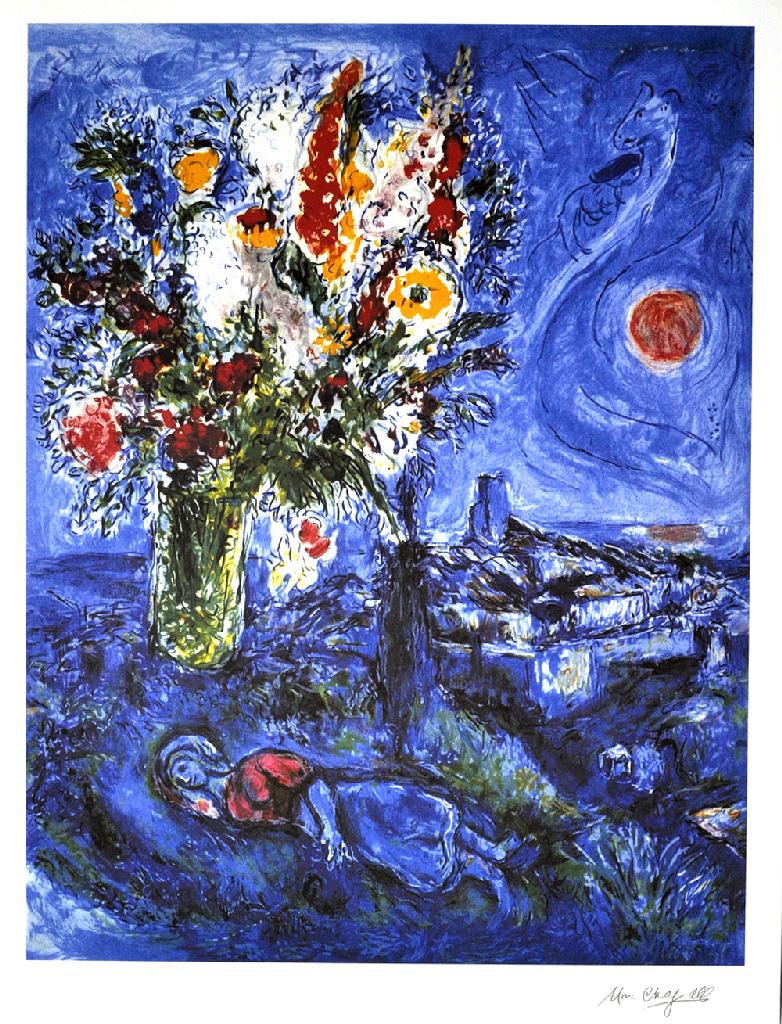 MARC CHAGALL La Dormeuse Aux Fleurs Lithograph, I353 of: Gov. File: P-08153 Marc Chagall MARC CHAGALL: La Dormeuse Aux Fleurs Lithograph 22 X 29.5 (Unframed) Shipping: $24.95