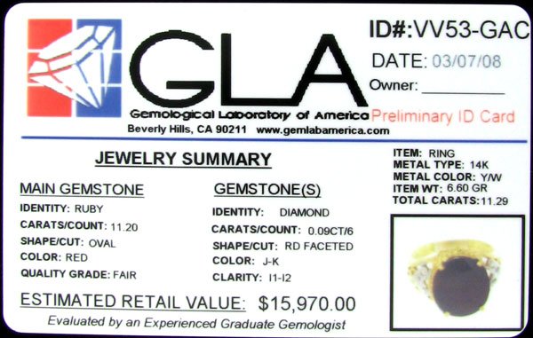 APP: $16k 14 kt. Gold, 11.20CT Ruby and Diamond Ri - 2