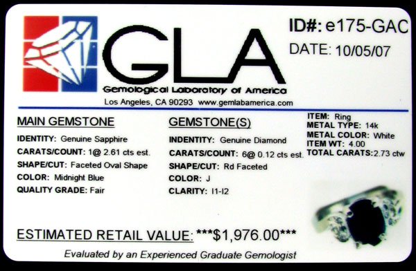 APP: 2k 14 kt. White Gold, 2.61CT Sapphire and 0. - 2