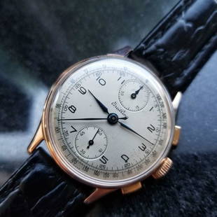 *BREITLING Men's 18K Solid Rose Gold Chronograph Hand: Gov. File: H-58957 *BREITLING Men's 18K Solid Rose Gold Chronograph Hand Wind 1940s Watch Asset Type: Watch Shipping: $19.95