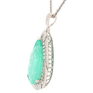 APP: 124.6k *55.62ct Emerald and 1.38ctw Diamond: Gov. File: H-58223 *55.62ct Emerald and 1.38ctw Diamond Platinum Pendant/Necklace (Vault_R9_21766) Retail Replacement Value: $124.6K Asset Type: Necklace Shipping: $19.95