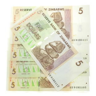 $5 Zimbabwe Elephant Note: Gov. File: C-47914 $5 Zimbabwe Elephant Note Asset Type: Paper Money Shipping: $9.95