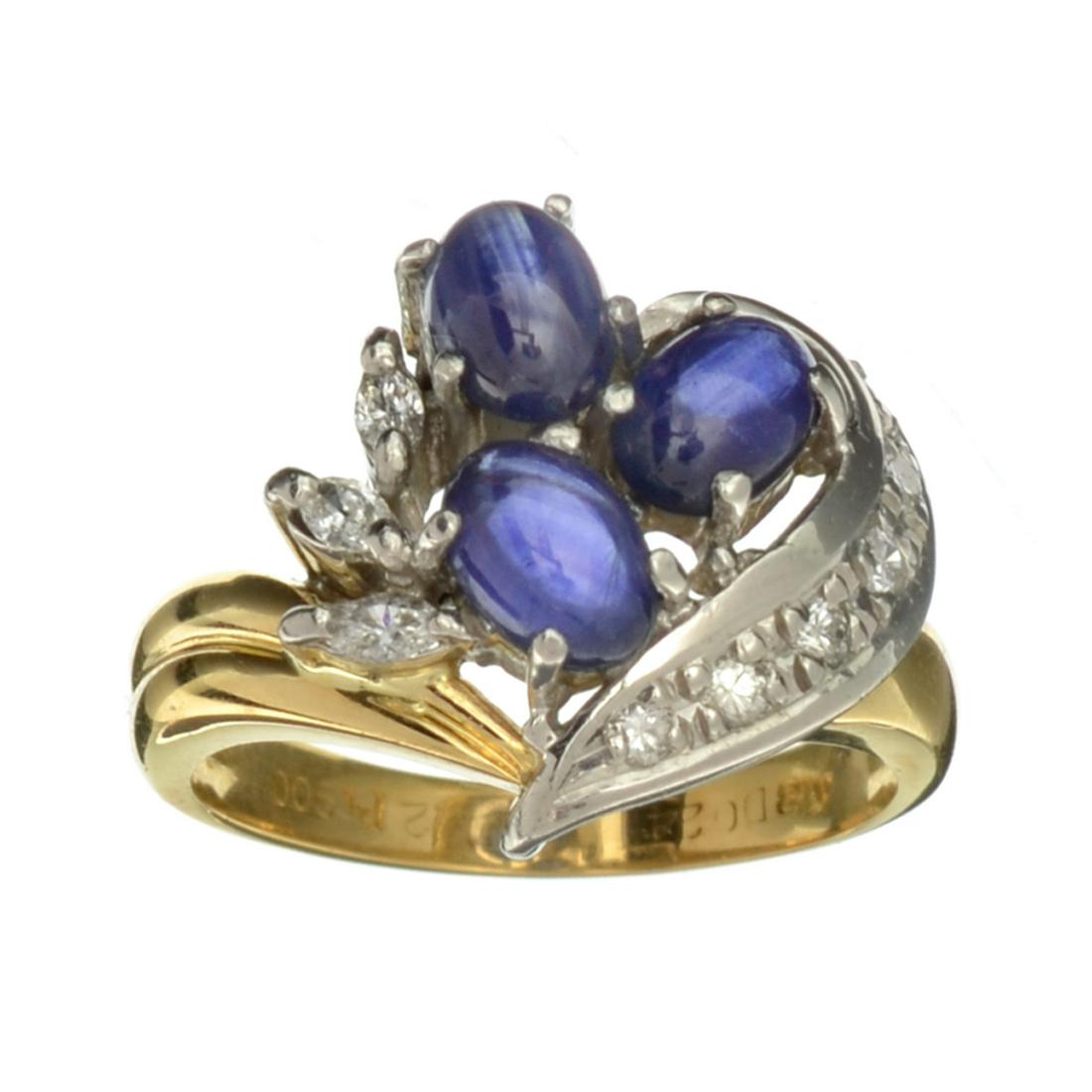 2.9k 14 KT Yellow Gold 2.22CT 3 Cabochon Cut Sapphire: Gov. File: H-41436 14 kt Yellow Gold 2.22CT 3 Cabochon Cut Sapphire And 0.24CT 14 Marquise Cut Round Diamonds Ring Retail Replacement Value: $2.9K Asset Type: Ring Shipping: $19.95