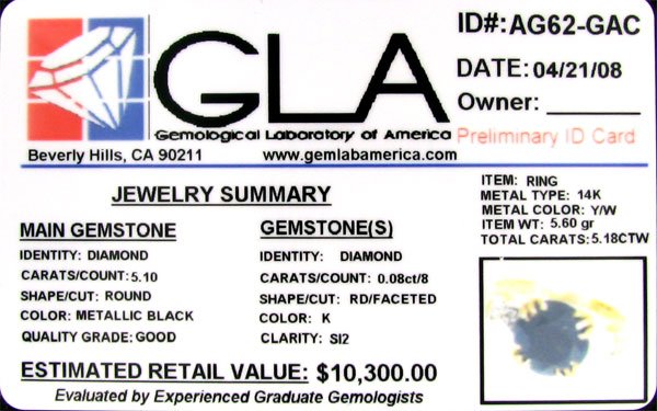 APP: 10.3k 14 kt. Gold, 5.10CT Rare Black Diamond a - 2