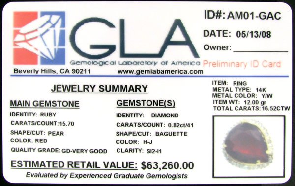 APP: 63.3k 14 kt. Gold, 15.70CT Ruby and Diamond  - 2