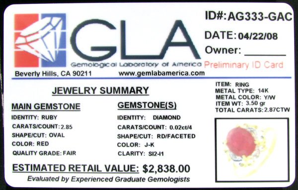 APP: 2.8k 14 kt. Y/W Gold, 2.85CT Ruby and Diamond - 2
