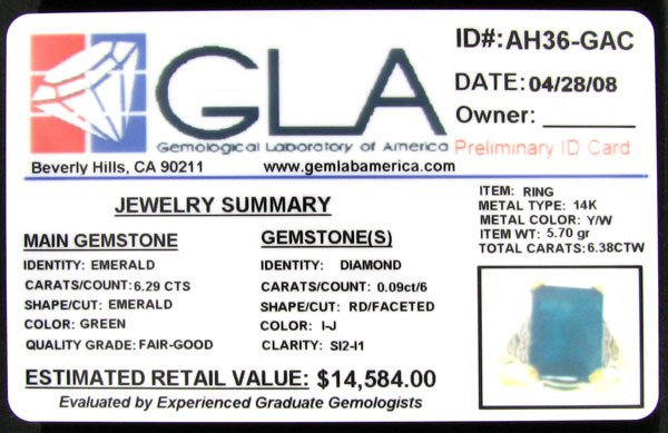 APP: 14.6k 14 kt. Y/W Gold, 6.29CT Emerald and Dia - 2