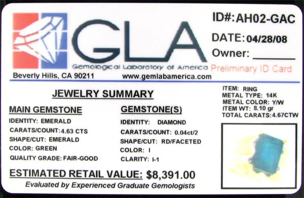 APP: 8.4k 14 kt. Y/W Gold, 4.63CT Emerald and Diam - 2