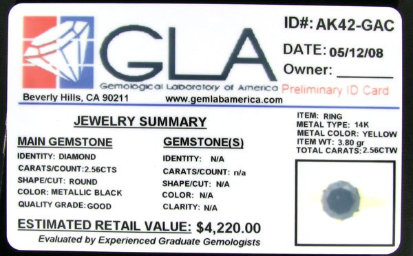 APP: 4.2k 14 kt. Gold, 2.56CT Rare Black Diamond R - 2