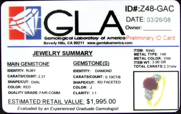 APP: 2k 14 kt. Yellow/White Gold, 2.21CT Ruby and - 2