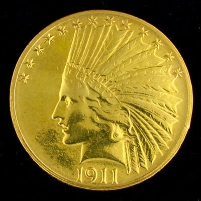 1911-S $10 US Indian Head Type Gold Coin - Potent