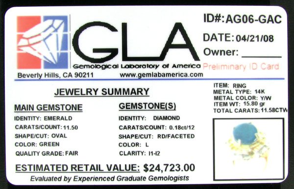 APP: 24.7k 14 kt. Gold, 11.50CT Emerald and Diamo - 2